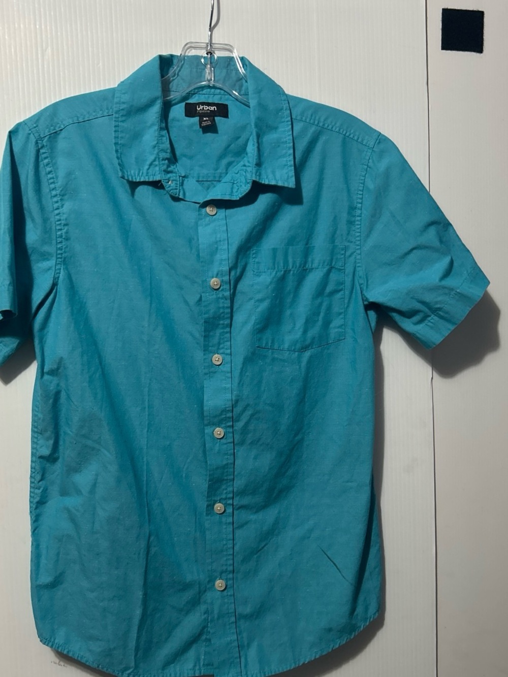 urban pipeline Short-Sleeve Button-Up Shirt in Teal Blue